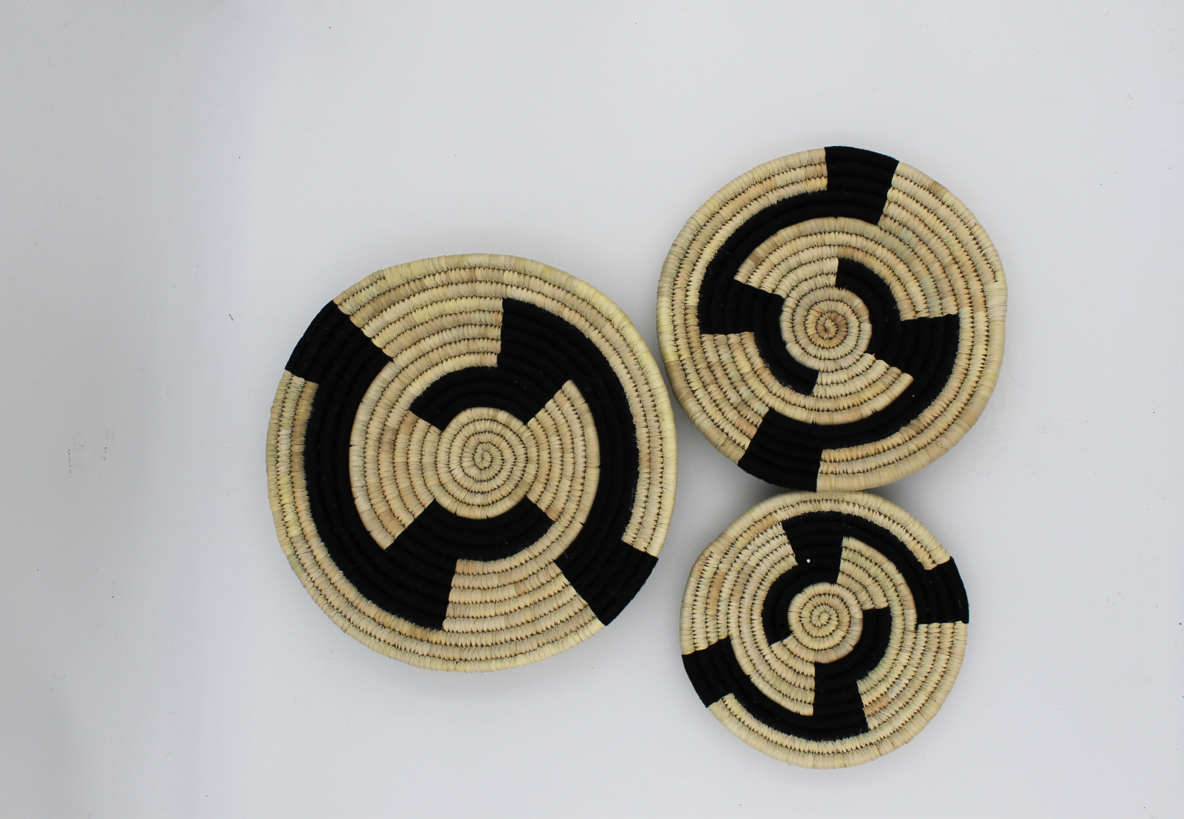 Abstract wave handwoven set of 3 wall art (black and neutral)